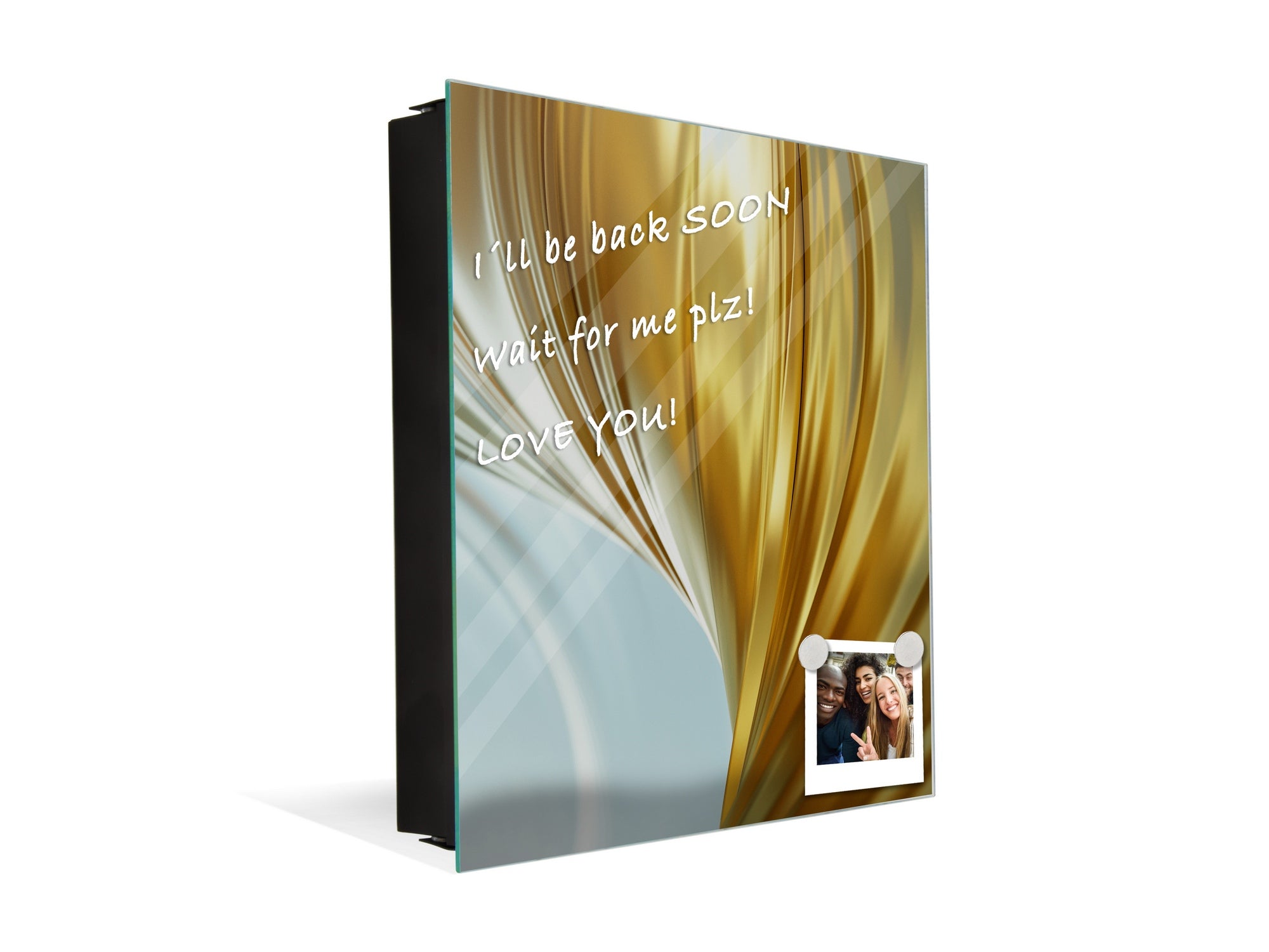 Decorative Key Box with Magnetic Glass Dry-Erase Board KN08 Golden Waves Series: Gold satin background
