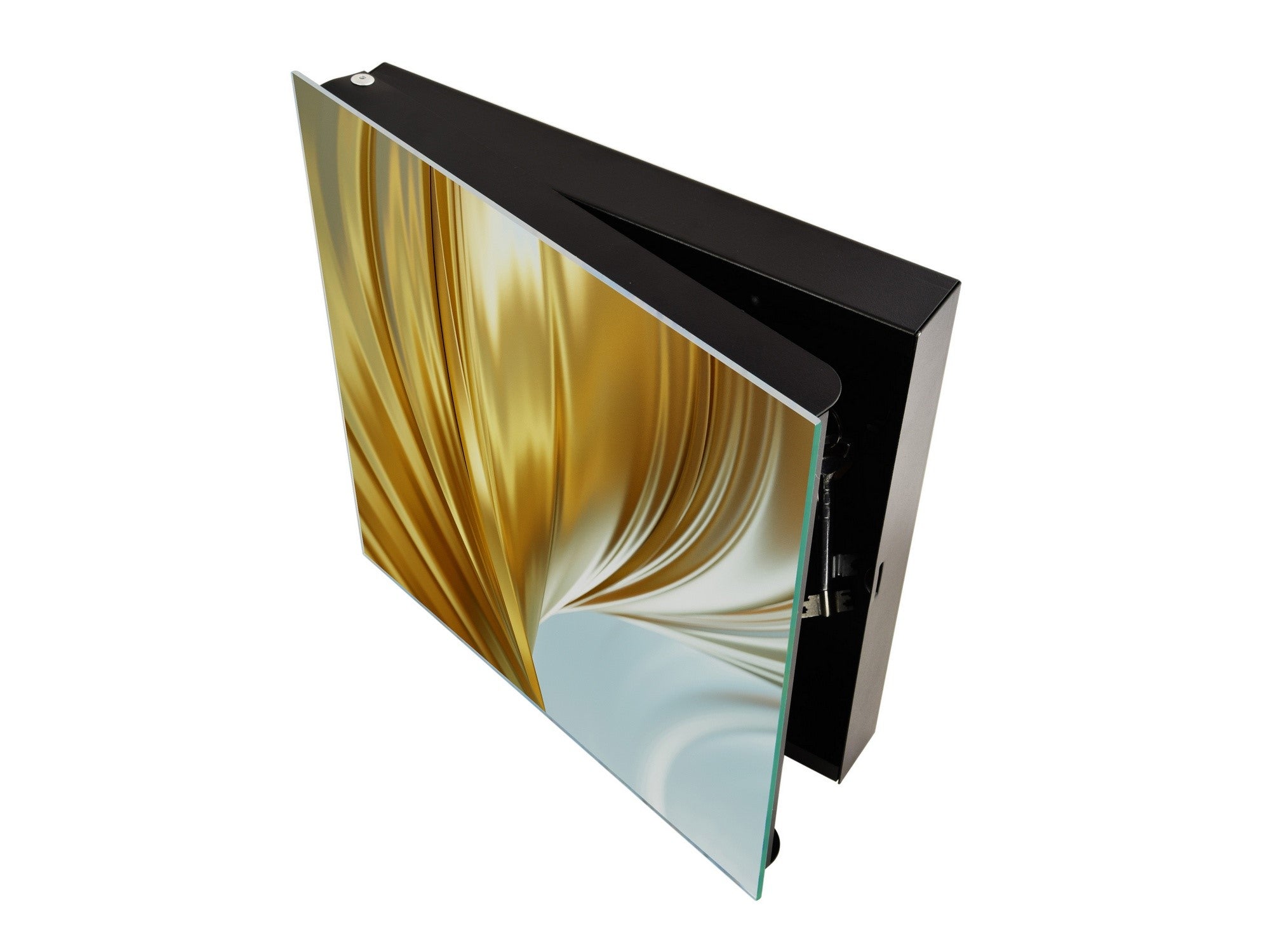 Decorative Key Box with Magnetic Glass Dry-Erase Board KN08 Golden Waves Series: Gold satin background