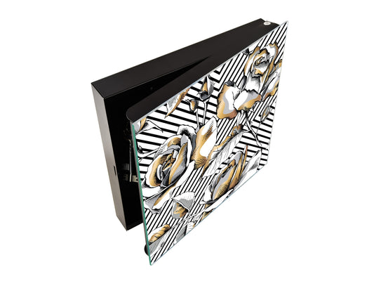Key Lock Box Storage Holder K08 Gold Rose Flowers