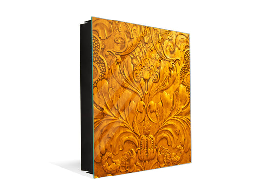 Key Cabinet Storage Box with Frameless Glass White Board KN10 Decorative Surfaces Series: Vintage gold surface
