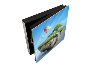 Dekorative Key Box mit magnetischer, trocken abwischbarer Glastafel K14 Weltliche Motive:  Fliegende Insel