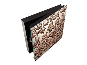 Key Cabinet Storage Box with Frameless Glass White Board KN10 Decorative Surfaces Series: Vintage chocolate surface
