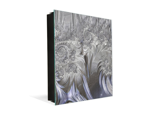 Key Cabinet Storage Box with Frameless Glass White Board KN10 Decorative Surfaces Series: Silver waves