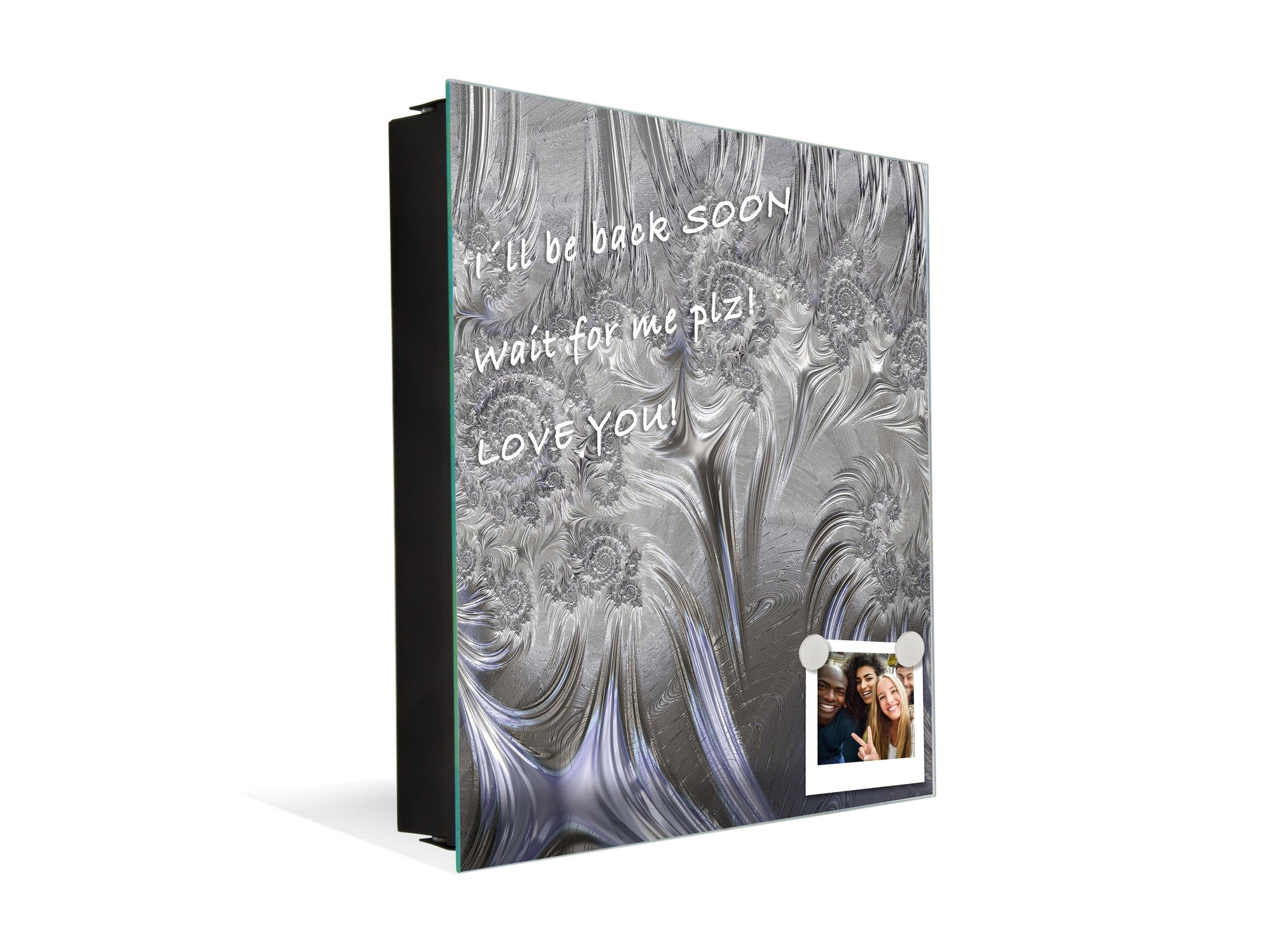 Key Cabinet Storage Box with Frameless Glass White Board KN10 Decorative Surfaces Series: Silver waves