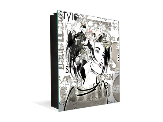 50 Key lock Box storage holder K13 Art monochrome girl face