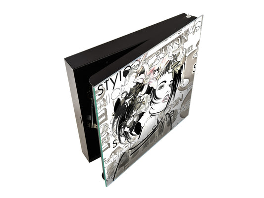 50 Key lock Box storage holder K13 Art monochrome girl face