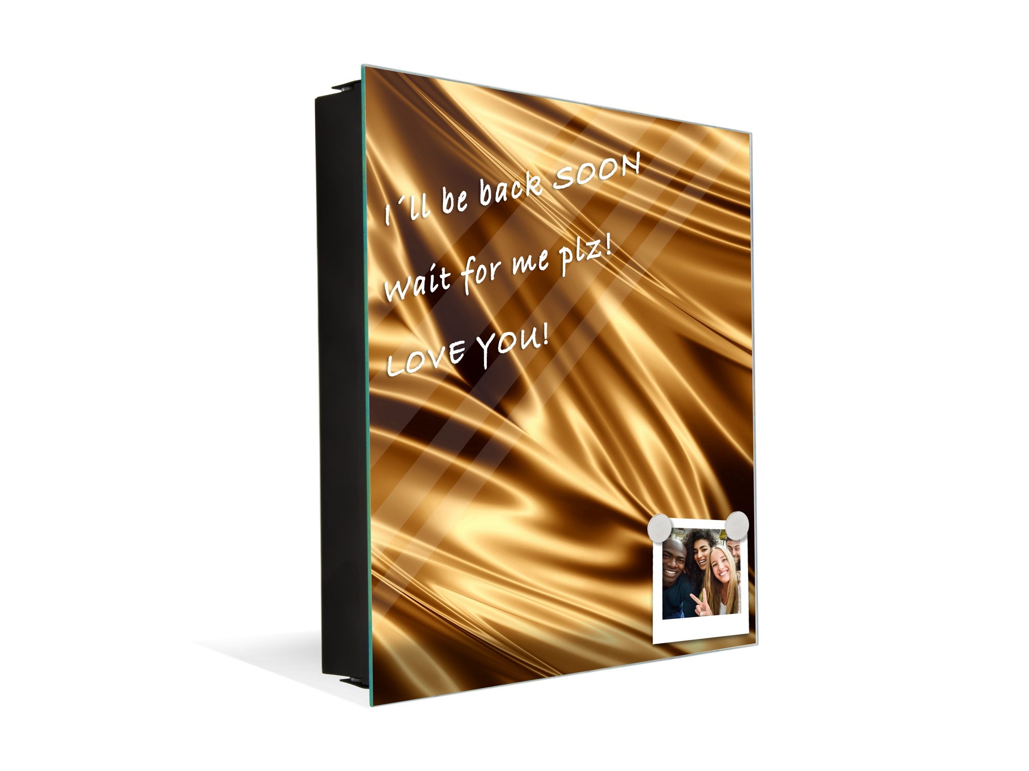 Decorative Key Box with Magnetic Glass Dry-Erase Board KN08 Golden Waves Series: Golden fabric texture