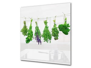 Elegante paraschizzi vetro temperato – Paraspruzzi cucina vetro – Pannello vetro BS01 Serie erbe:  Erbe appese 1