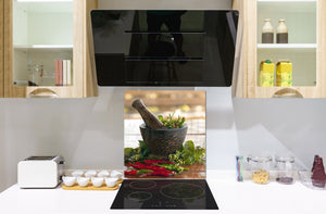 Stylish Tempered glass backsplash – Glass kitchen splashback BS01 Herbs Series: Mortar Herbs