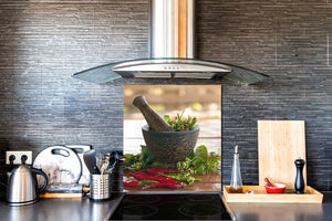 Stylish Tempered glass backsplash – Glass kitchen splashback BS01 Herbs Series: Mortar Herbs