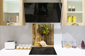 Elegante Hartglasrückwand - Glasrückwand für Küche BS01 Serie Kräuter: Hanging Herbs 3