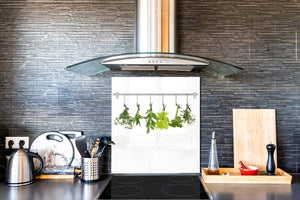 Elegante Hartglasrückwand - Glasrückwand für Küche BS01 Serie Kräuter: Hanging Herbs 4