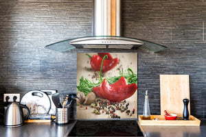 Stylish Tempered glass backsplash – Glass kitchen splashback BS01 Herbs Series: Pepper Herbs