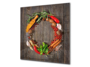 Elegante Hartglasrückwand - Glasrückwand für Küche BS01 Serie Kräuter: Spices Vegetables