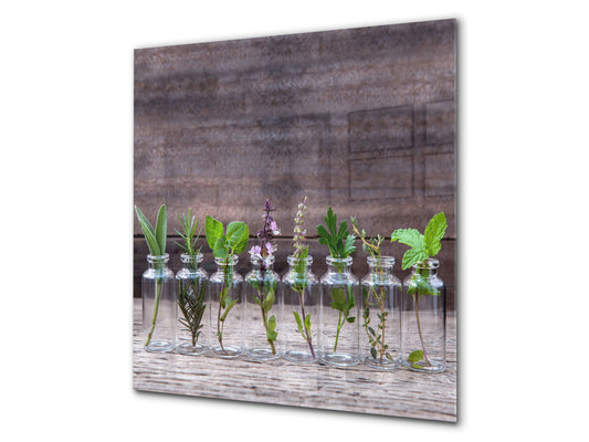 Stylish Tempered glass backsplash – Glass kitchen splashback BS01 Herbs Series: Herbs In Jars