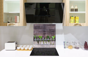 Elegante paraschizzi vetro temperato – Paraspruzzi cucina vetro – Pannello vetro BS01 Serie erbe:  Erbe in barattoli