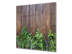 Protector antisalpicaduras – Panel de vidrio para cocina – BS01 Serie hierbas: Hierbas de madera