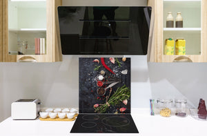 Elegante Hartglasrückwand - Glasrückwand für Küche BS01 Serie Kräuter: Concrete Spices 1
