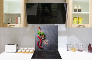 Elegante paraschizzi vetro temperato – Paraspruzzi cucina vetro – Pannello vetro BS01 Serie erbe:  Spezie pepe