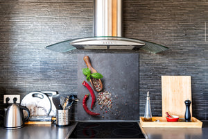 Elegante Hartglasrückwand - Glasrückwand für Küche BS01 Serie Kräuter: Spices Pepper