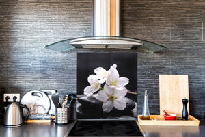 Einzigartiges Glas-Küchenpanel – Hartglas-Rückwand – Kunstdesign Glasaufkantung BS02 Serie Stein: Flower On The Stone 1