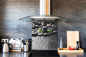 Einzigartiges Glas-Küchenpanel – Hartglas-Rückwand – Kunstdesign Glasaufkantung BS02 Serie Stein: Stone Water Drops 3