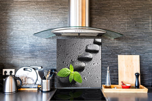 Pantalla anti-salpicaduras cocina – Frente de cocina de cristal templado – BS02 Serie Piedras: Gotas de agua sobre piedra 5