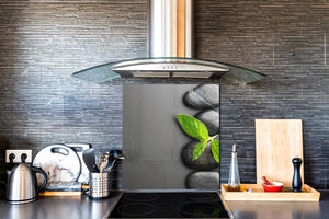 Einzigartiges Glas-Küchenpanel – Hartglas-Rückwand – Kunstdesign Glasaufkantung BS02 Serie Stein: Stones Leaves