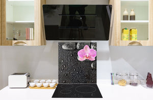 Pantalla anti-salpicaduras cocina – Frente de cocina de cristal templado – BS02 Serie Piedras: Gotas de orquidea de agua