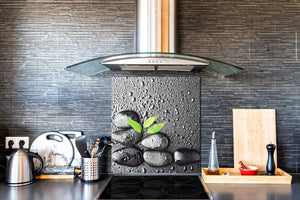 Pantalla anti-salpicaduras cocina – Frente de cocina de cristal templado – BS02 Serie Piedras: Gotas de agua sobre piedra 6