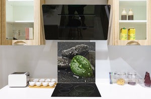 Einzigartiges Glas-Küchenpanel – Hartglas-Rückwand – Kunstdesign Glasaufkantung BS02 Serie Stein: Stone Water Drops 8