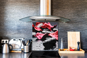 Einzigartiges Glas-Küchenpanel – Hartglas-Rückwand – Kunstdesign Glasaufkantung BS02 Serie Stein: Rose Petals Flower