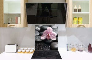 Einzigartiges Glas-Küchenpanel – Hartglas-Rückwand – Kunstdesign Glasaufkantung BS02 Serie Stein: Flower On The Stone 4