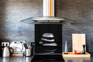 Einzigartiges Glas-Küchenpanel – Hartglas-Rückwand – Kunstdesign Glasaufkantung BS02 Serie Stein: Stone Water Drops 10