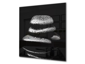 Einzigartiges Glas-Küchenpanel – Hartglas-Rückwand – Kunstdesign Glasaufkantung BS02 Serie Stein: Stone Water Drops 11