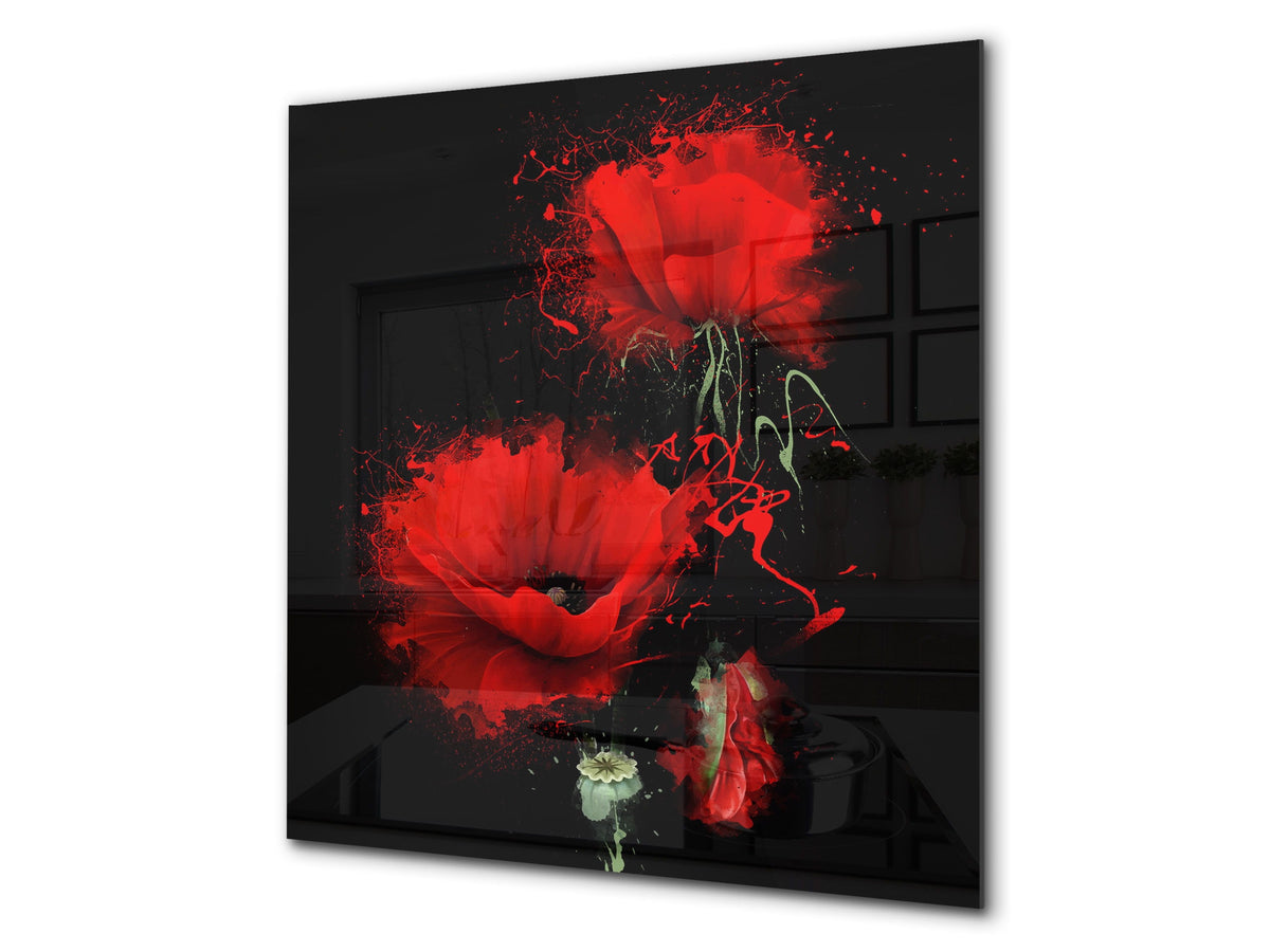 Glass kitchen backsplash – Photo backsplash BS03 Flower Series: Red Flower 5