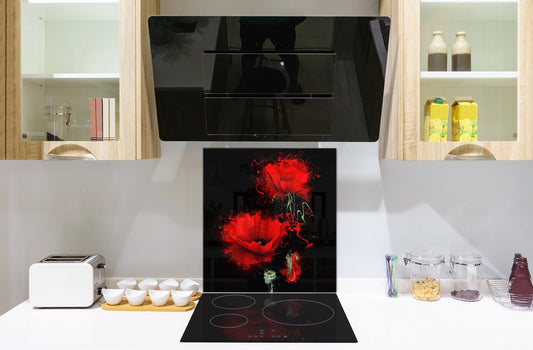 Glass kitchen backsplash – Photo backsplash BS03 Flower Series: Red Flower 5