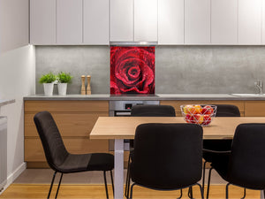 Glass kitchen backsplash – Photo backsplash BS03 Flower Series: Red Rose 2