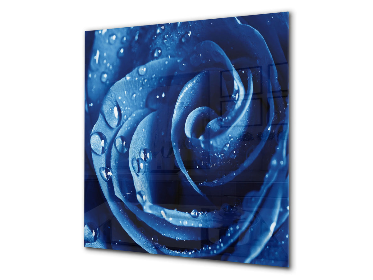 Glass kitchen backsplash – Photo backsplash BS03 Flower Series: Blue Rose