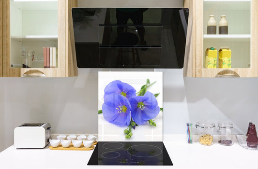 Glass kitchen backsplash – Photo backsplash BS03 Flower Series: Blue Flower 1