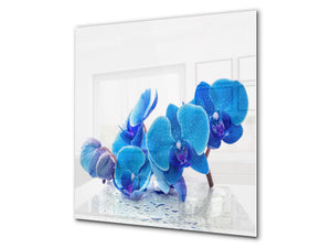 Protector antisalpicaduras baños y cocinas – BS03 Serie flores: Orquídea Azul 2