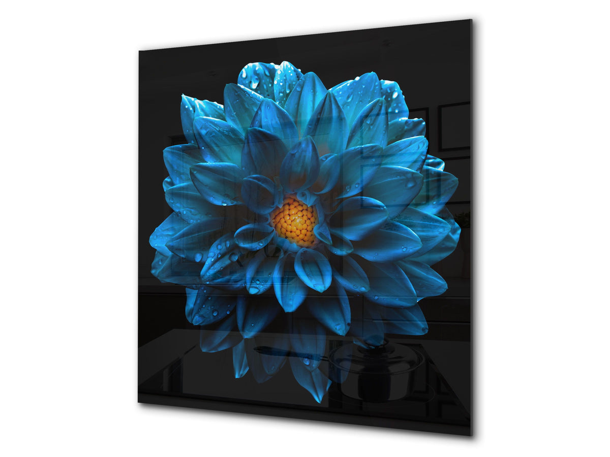 Glass kitchen backsplash – Photo backsplash BS03 Flower Series: Blue Flower 2