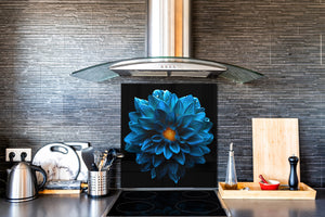 Glass kitchen backsplash – Photo backsplash BS03 Flower Series: Blue Flower 2