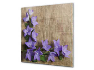 Paraschizzi vetro rinforzato – Paraspruzzi artistico stampato su vetro BS04 Serie soffioni e fiori  : Fiore viola 2