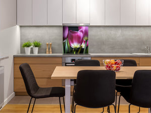 Gehärtete Glasrückwand – Glasrückwand mit aufgedrucktem kunstvollen Design BS04 Serie Löwenzahn und Blumen:  Purple Tulip