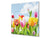 Gehärtete Glasrückwand – Glasrückwand mit aufgedrucktem kunstvollen Design BS04 Serie Löwenzahn und Blumen:  Tulips In The Meadow