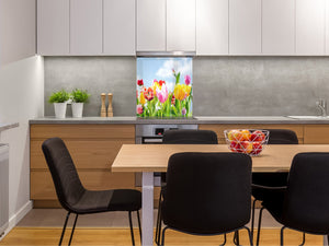 Toughened glass backsplash BS 04 Dandelion and flowers series: Tulips In The Meadow