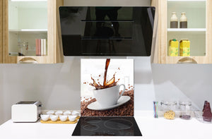 Arte murale stampata su vetro temperato – Paraschizzi in vetro da cucina BS05A Serie caffè A : Chicchi di caffè versati 1