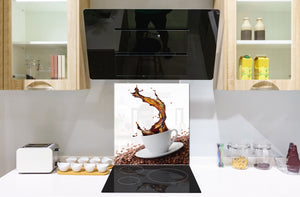 Aufgedrucktes Hartglas-Wandkunstwerk – Glasküchenrückwand BS05A Serie Kaffee A:  Spilled Coffee Beans 2