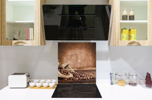 Arte murale stampata su vetro temperato – Paraschizzi in vetro da cucina BS05A Serie caffè A : Chicchi di caffè marrone 4